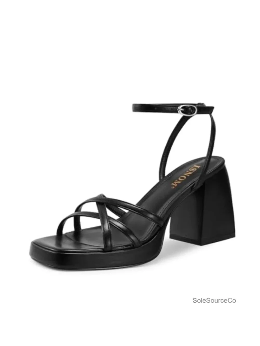 Chunky Platform Heels Sandals Square Toe Ankle Strap Faux Leather Comfortable